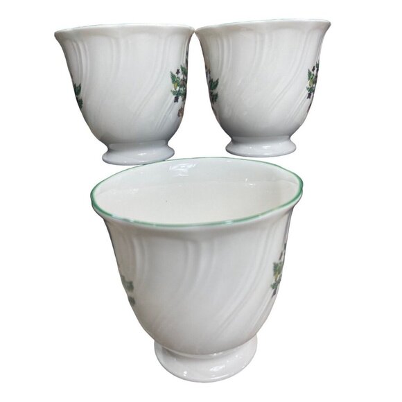 VTG Lot 3 Nikko Happy Holidays Footed Coffee Tea Cups Christmas Tree Swirl White - Picture 5 of 7